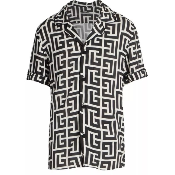 Balmain Macromonogram Short-Sleeve Pajama Shirt - Picture 1 of 6